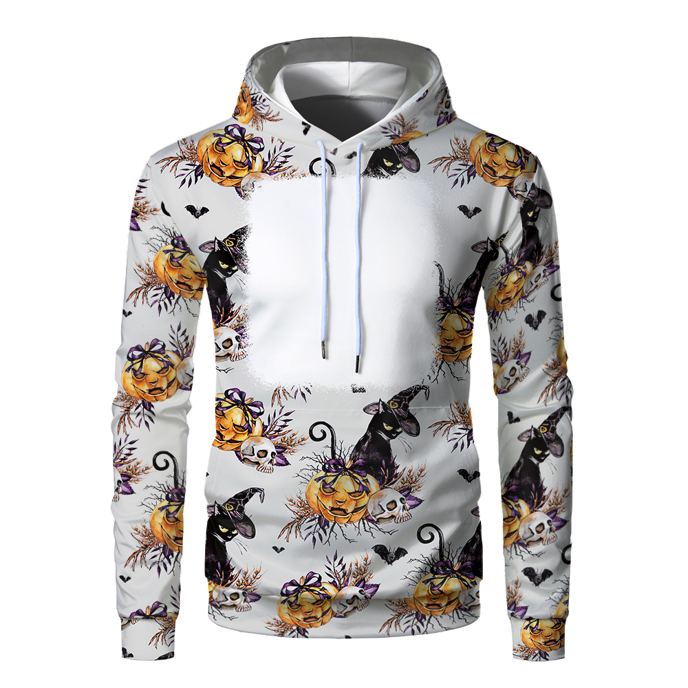 Halloween Sublimation Polyester Men's Hoodies Customized Printing Blank Special Faux bleached Custom Hoody