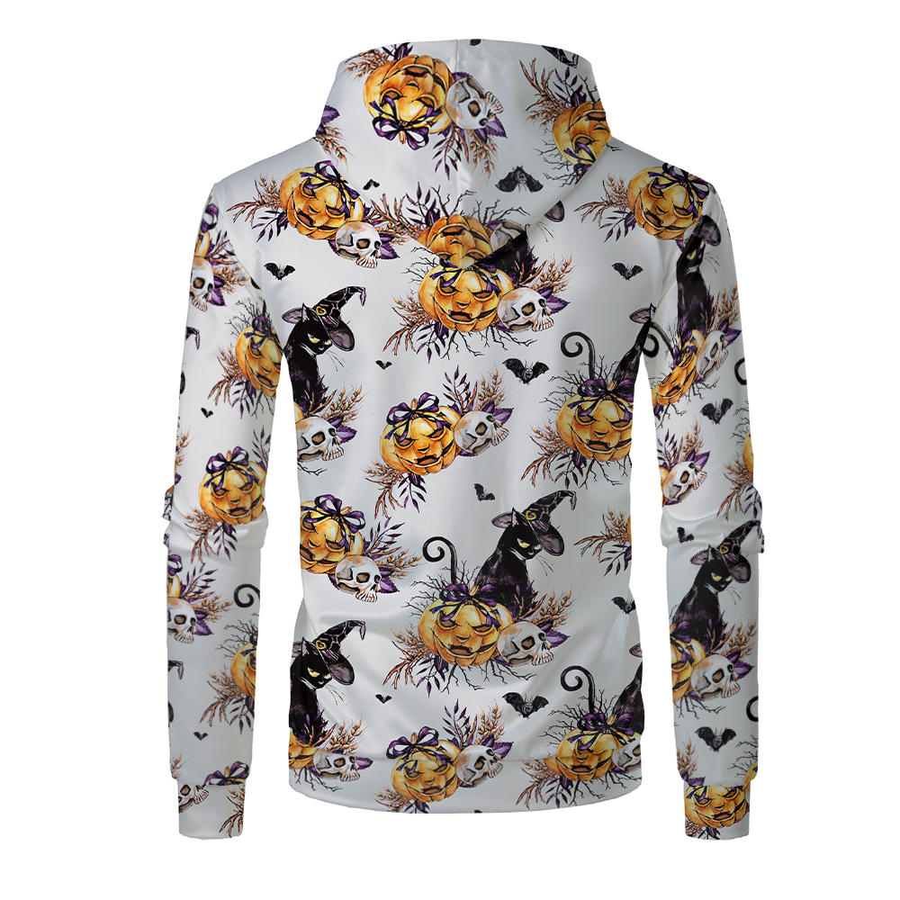 Halloween Sublimation Polyester Men's Hoodies Customized Printing Blank Special Faux bleached Custom Hoody