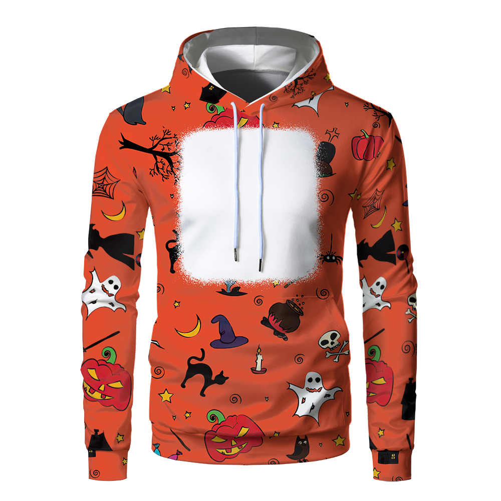 Halloween Sublimation Polyester Men's Hoodies Customized Printing Blank Special Faux bleached Custom Hoody