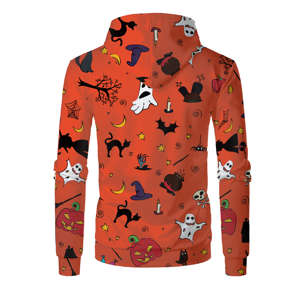 Halloween Sublimation Polyester Men's Hoodies Customized Printing Blank Special Faux bleached Custom Hoody