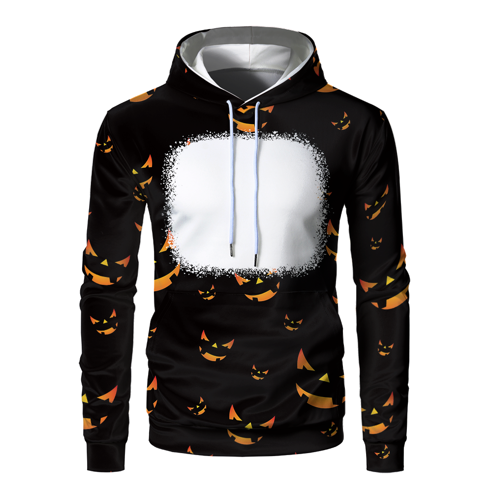 Halloween Sublimation Polyester Men's Hoodies Customized Printing Blank Special Faux bleached Custom Hoody