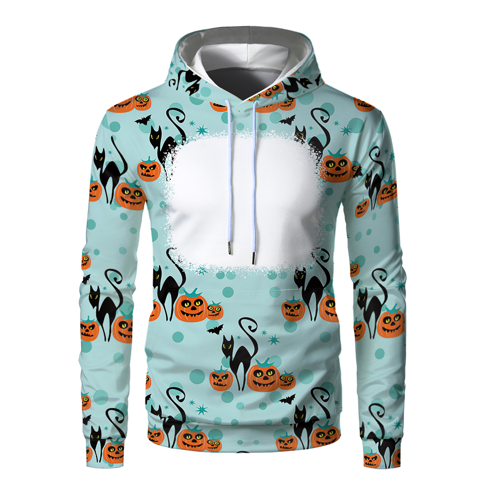 Halloween Sublimation Polyester Men's Hoodies Customized Printing Blank Special Faux bleached Custom Hoody