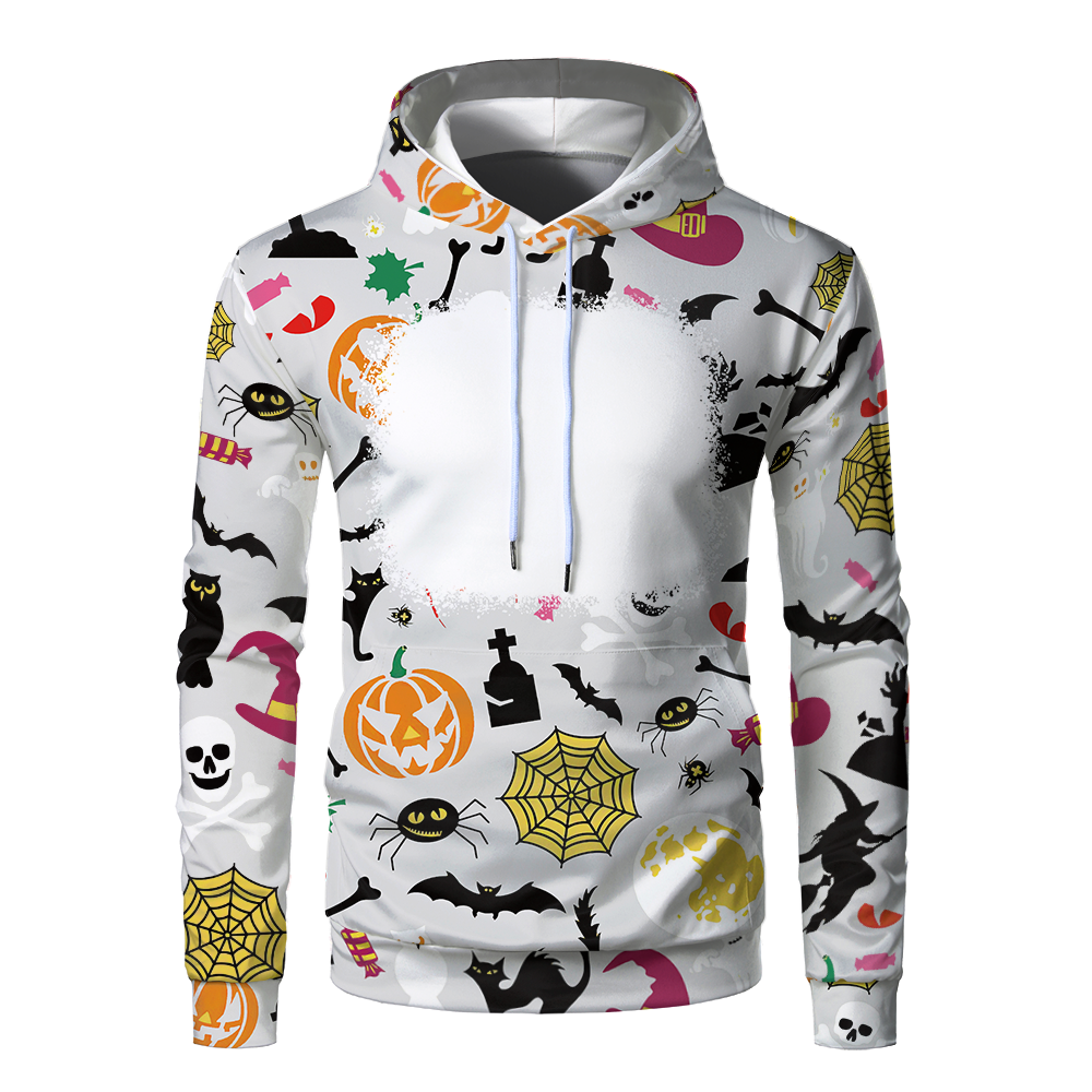 Halloween Sublimation Polyester Men's Hoodies Customized Printing Blank Special Faux bleached Custom Hoody