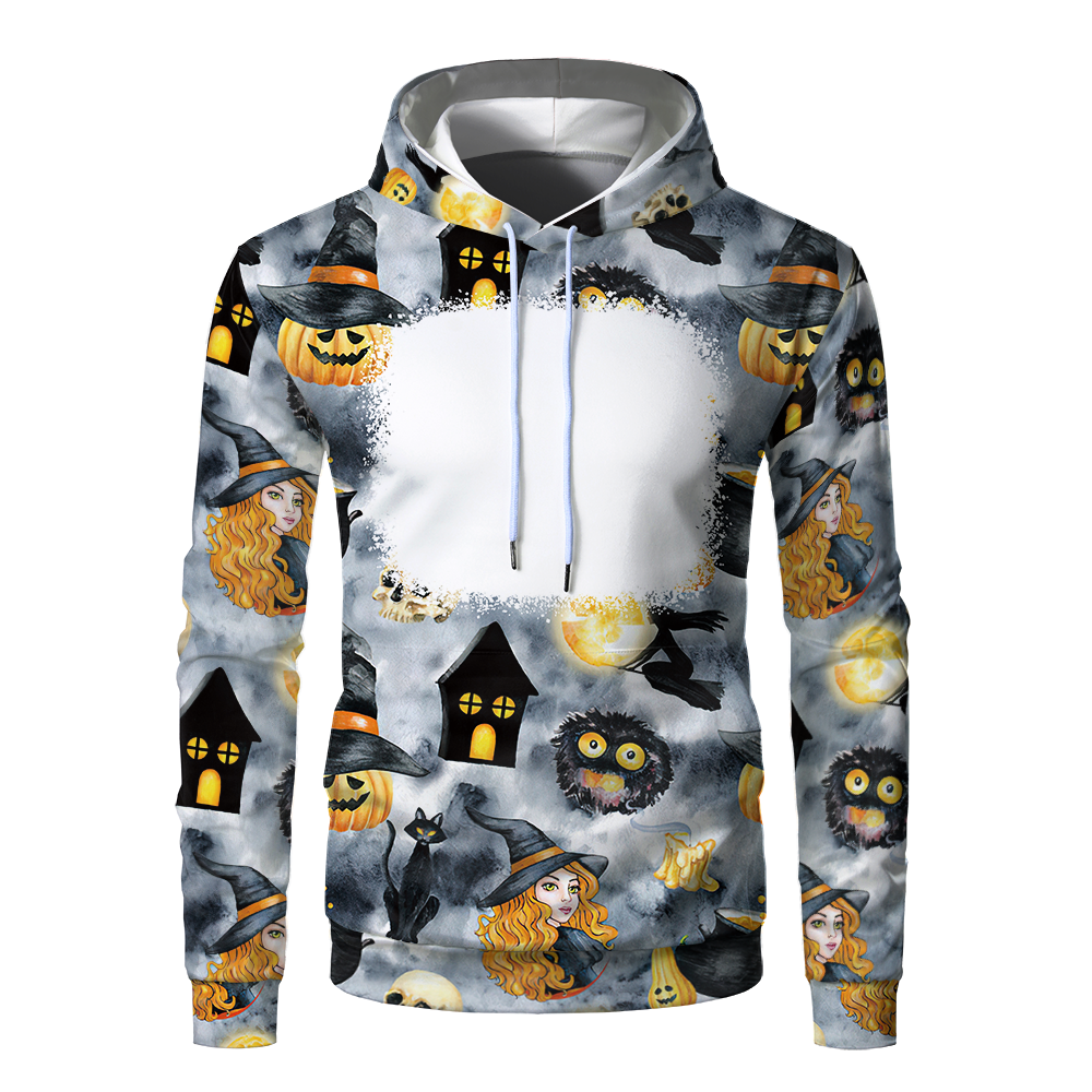 Halloween Sublimation Polyester Men's Hoodies Customized Printing Blank Special Faux bleached Custom Hoody