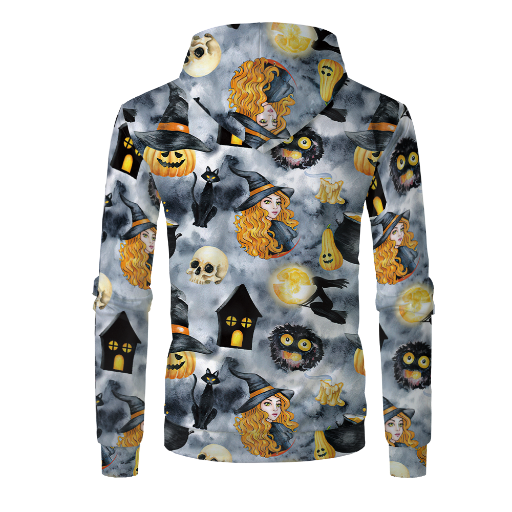 Halloween Sublimation Polyester Men's Hoodies Customized Printing Blank Special Faux bleached Custom Hoody