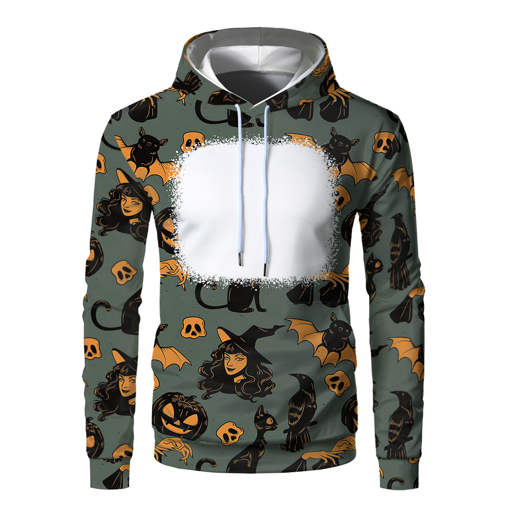 Halloween Sublimation Polyester Men's Hoodies Customized Printing Blank Special Faux bleached Custom Hoody