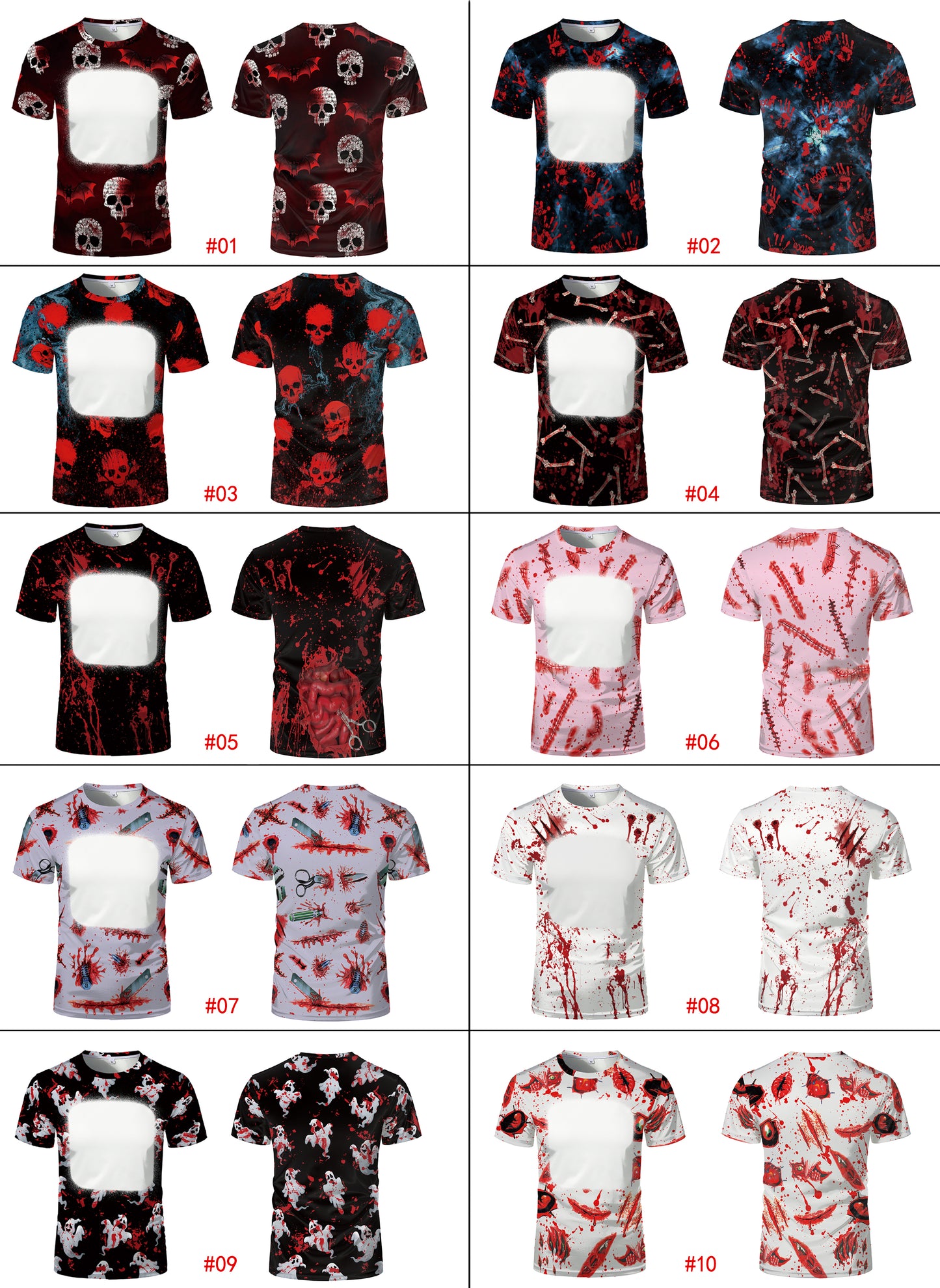 Halloween designs US size kids adults S- 6XL 100% olyester blanched sublimation shirts faux