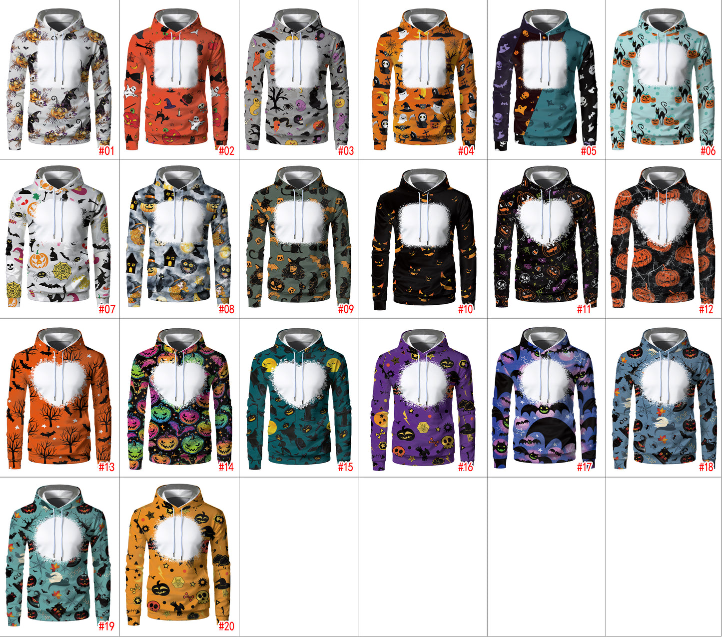 Halloween Sublimation Polyester Men's Hoodies Customized Printing Blank Special Faux bleached Custom Hoody