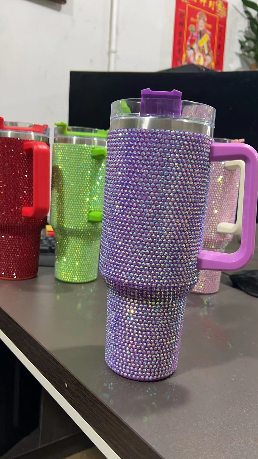 40oz rhinestones glitter Insulated Stainless Steel Tumbler with Handle and Straw