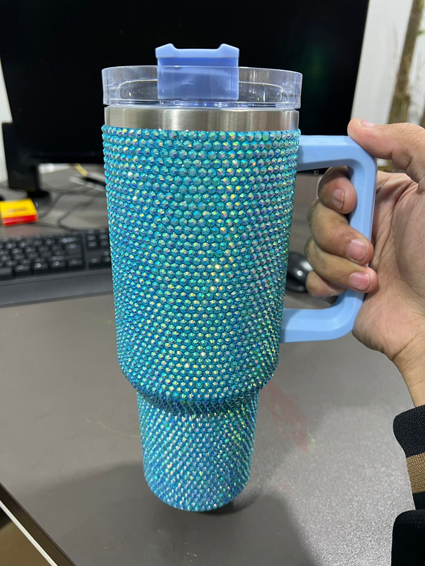 40oz rhinestones glitter Insulated Stainless Steel Tumbler with Handle and Straw