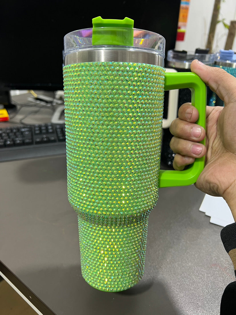 40oz rhinestones glitter Insulated Stainless Steel Tumbler with Handle and Straw