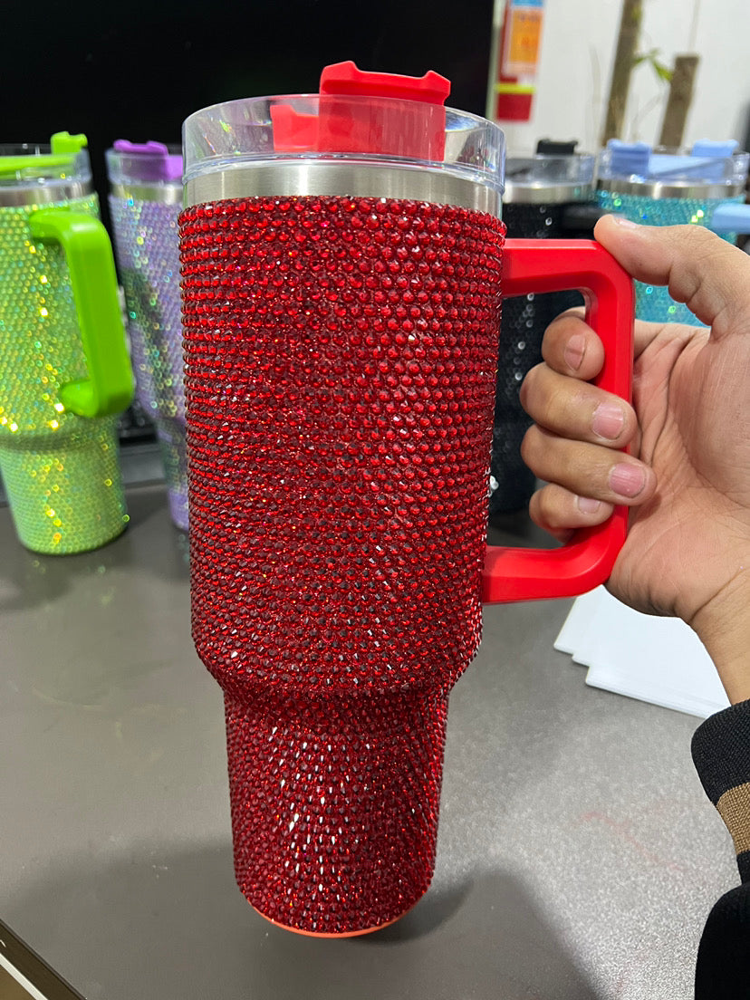 40oz rhinestones glitter Insulated Stainless Steel Tumbler with Handle and Straw