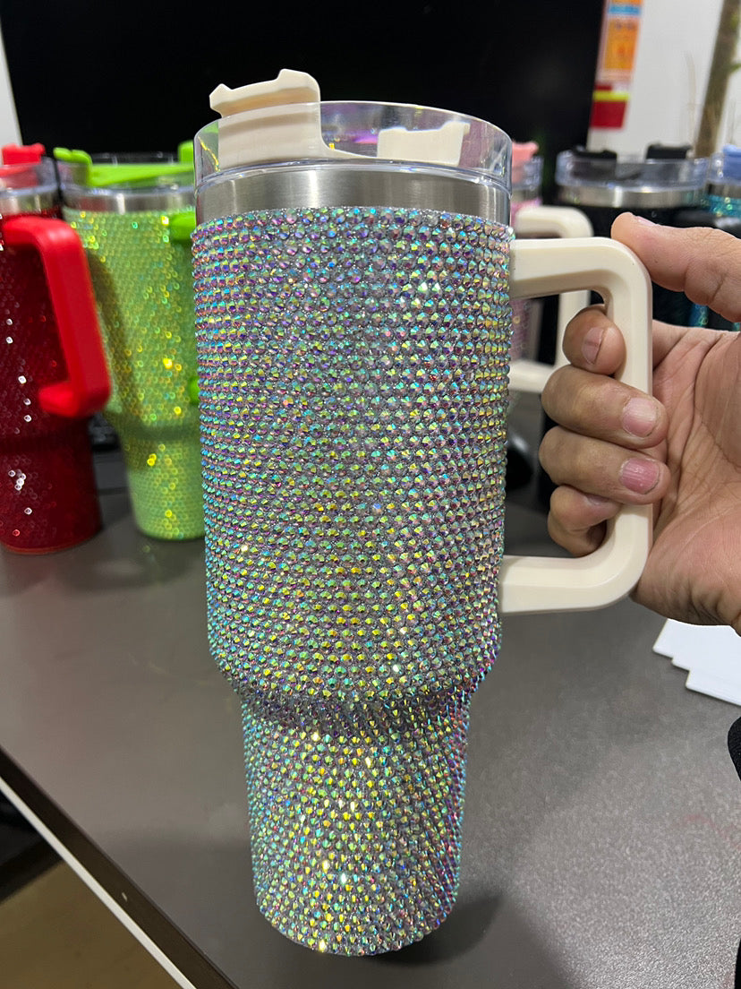 40oz rhinestones glitter Insulated Stainless Steel Tumbler with Handle and Straw